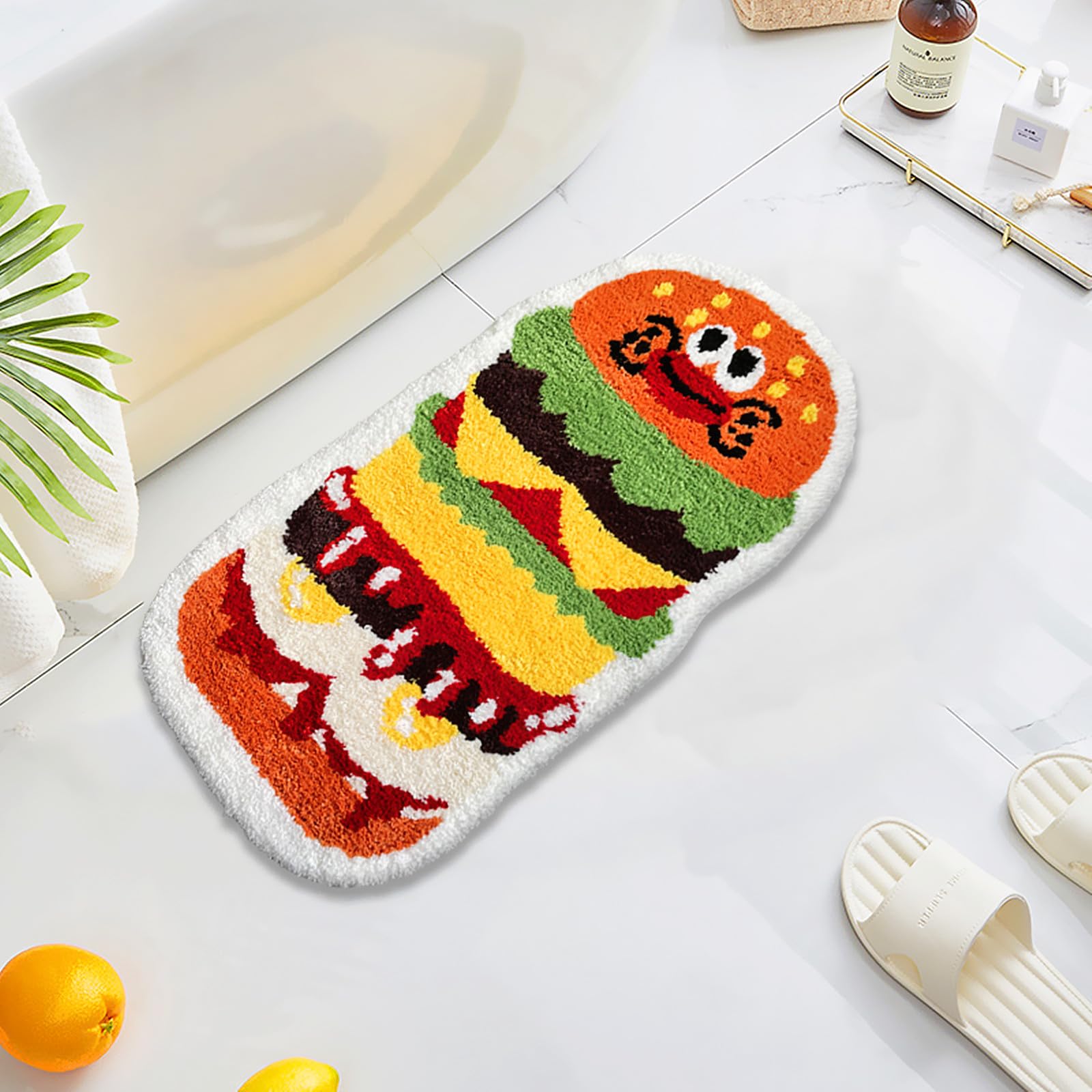 Ukeler Kids Rugs Bath Mats, Cute Hamburger Shape Area Rugs For Home Decoration Soft Nursery Rug Non-Slip Washable Funny Rugs For